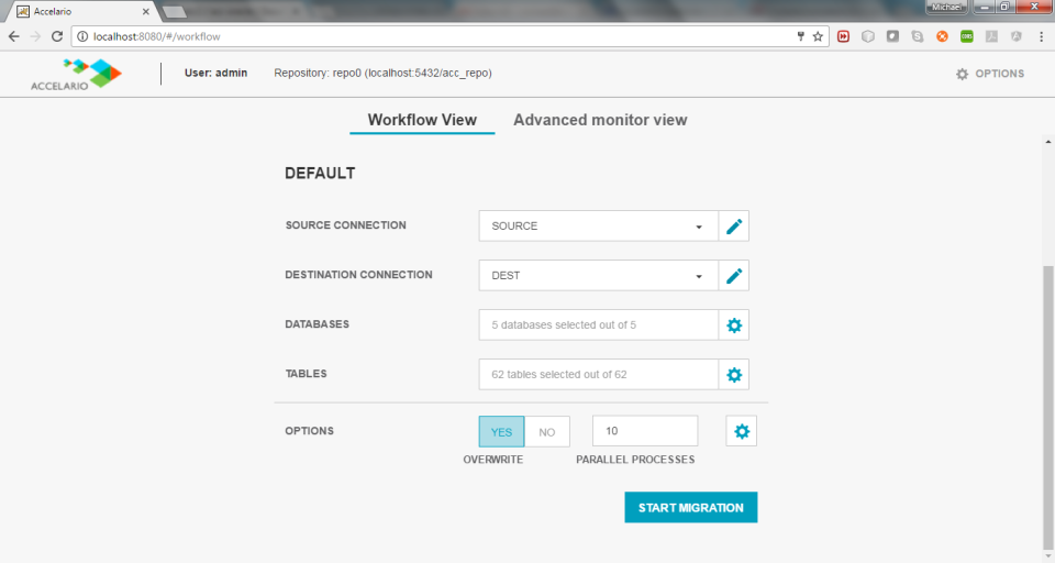 screenshot of Accelario Migration Suite